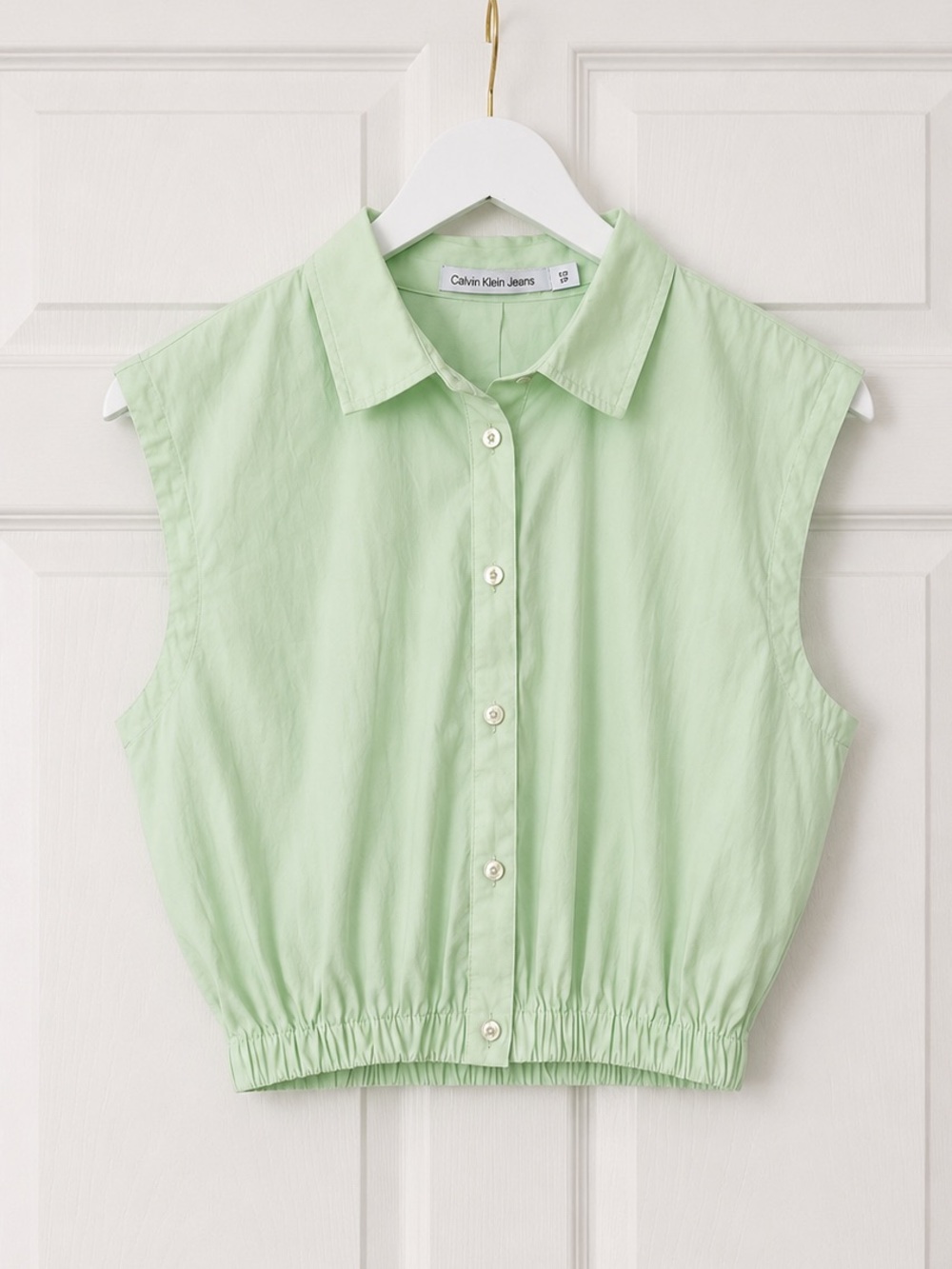 Calvin Klein Womens Green Sleeveless Button-Up summer Top small chic preppy